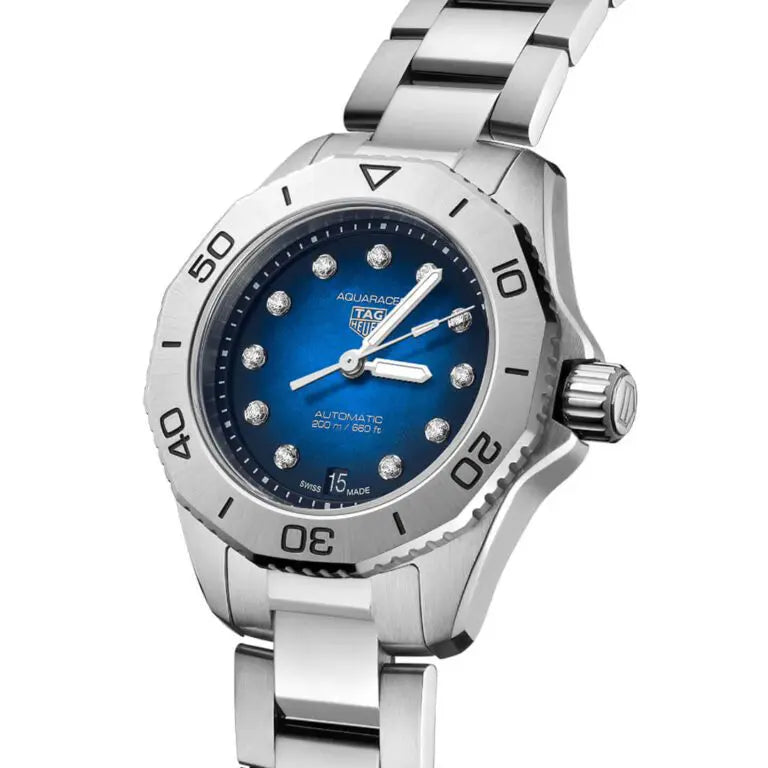 Tag Heuer Aquaracer Professional 200 Automatic Diamond Blue Dial Silver Steel Strap Watch for Women - WBP2411.BA0622