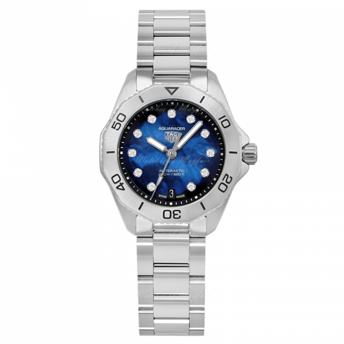 Tag Heuer Aquaracer Professional 200 Automatic Diamond Blue Dial Silver Steel Strap Watch for Women - WBP2411.BA0622