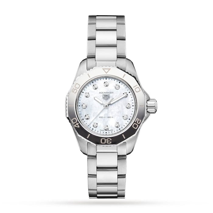 Tag Heuer Aquaracer Professional 200 Quartz Diamond Mother of Pearl Dial Silver Steel Strap Watch for Women - WBP1416.BA0622