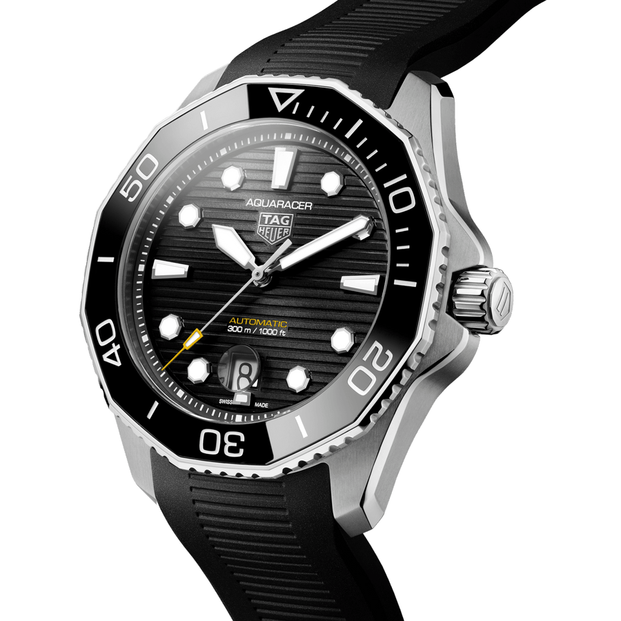 Tag Heuer Aquaracer Professional 300 Automatic Black Dial Black Rubber Strap Watch for Men - WBP201A.FT6197