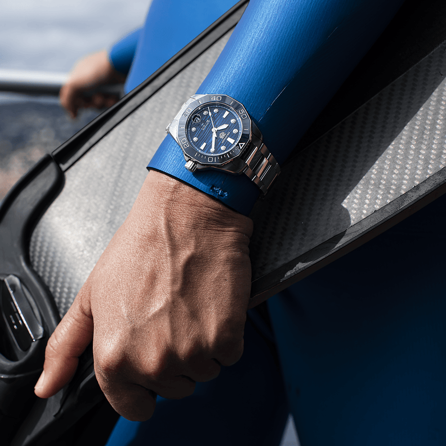 Tag Heuer Aquaracer Professional 300 Automatic Diamonds Blue Dial Silver Steel Strap Watch for Women - WBP231B.BA0618