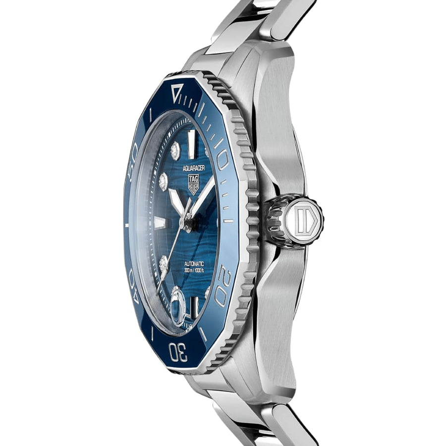 Tag Heuer Aquaracer Professional 300 Automatic Diamonds Blue Dial Silver Steel Strap Watch for Women - WBP231B.BA0618