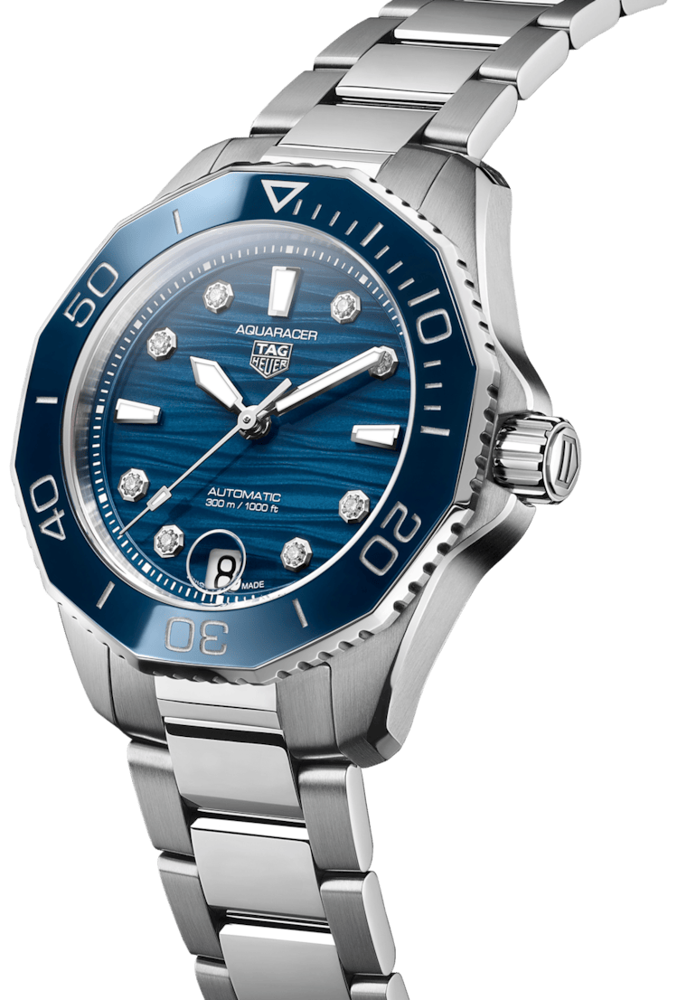 Tag Heuer Aquaracer Professional 300 Automatic Diamonds Blue Dial Silver Steel Strap Watch for Women - WBP231B.BA0618