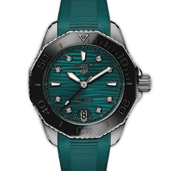 Tag Heuer Aquaracer Professional 300 Automatic Diamonds Green Dial Green Rubber Strap Watch for Women - WBP231G.FT6226