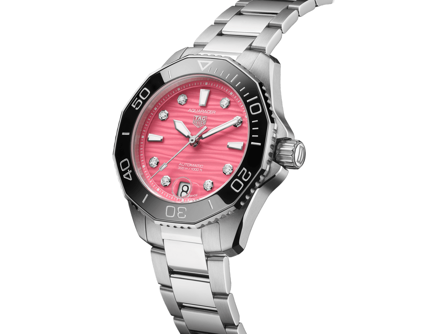 Tag Heuer Aquaracer Professional 300 Automatic Diamonds Pink Dial Silver Steel Strap Watch for Women - WBP231J.BA0618