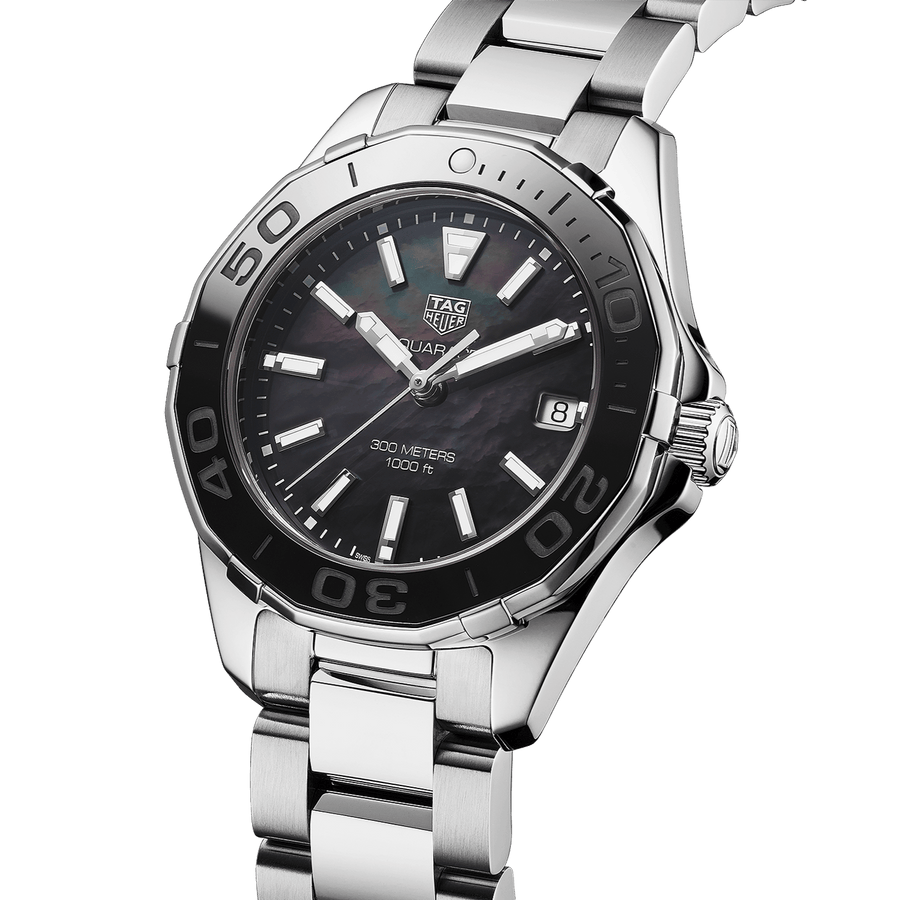 Tag Heuer Aquaracer Quartz Black Dial Silver Steel Strap Watch for Women - WAY131K.BA0748