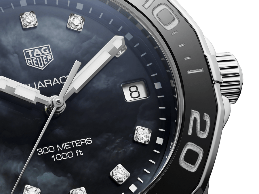 Tag Heuer Aquaracer Quartz Black Dial Silver Steel Strap Watch for Women - WAY131M.BA0748