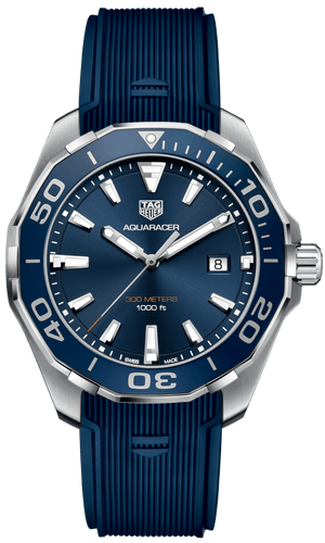 Tag Heuer Aquaracer Quartz Blue Dial Blue Rubber Strap Watch for Men - WAY101C.FT6153