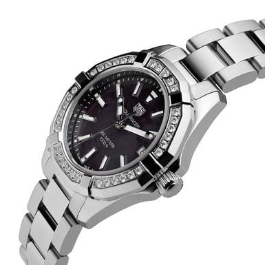 Tag Heuer Aquaracer Quartz Diamonds Black Dial Silver Steel Strap Watch for Women - WAY131P.BA0748