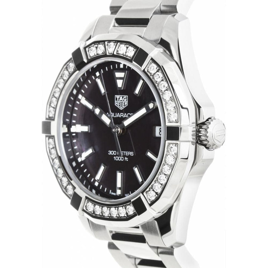 Tag Heuer Aquaracer Quartz Diamonds Black Dial Silver Steel Strap Watch for Women - WAY131P.BA0748