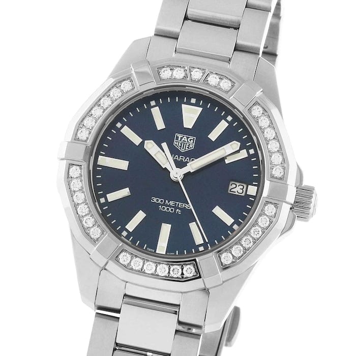 Tag Heuer Aquaracer Quartz Diamonds Black Dial Silver Steel Strap Watch for Women - WAY131P.BA0748