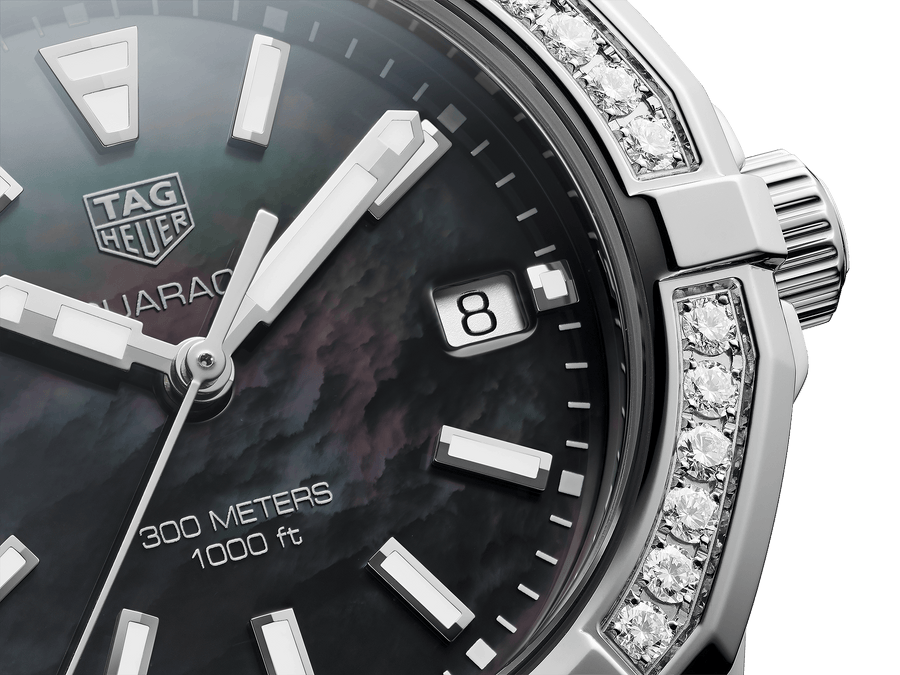 Tag Heuer Aquaracer Quartz Diamonds Black Dial Silver Steel Strap Watch for Women - WAY131P.BA0748