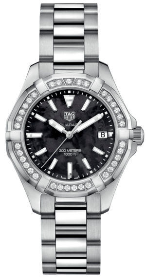 Tag Heuer Aquaracer Quartz Diamonds Black Dial Silver Steel Strap Watch for Women - WAY131P.BA0748
