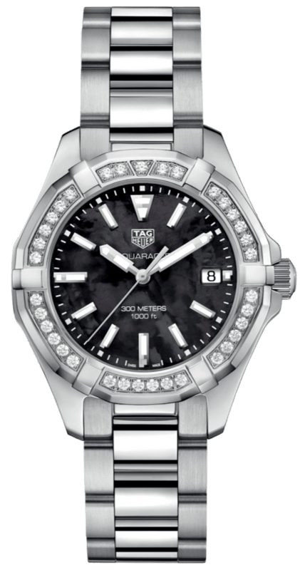 Tag Heuer Aquaracer Quartz Diamonds Black Dial Silver Steel Strap Watch for Women - WAY131P.BA0748