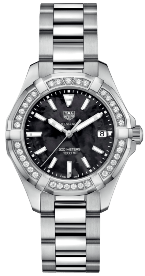 Tag Heuer Aquaracer Quartz Diamonds Black Dial Silver Steel Strap Watch for Women - WAY131P.BA0748