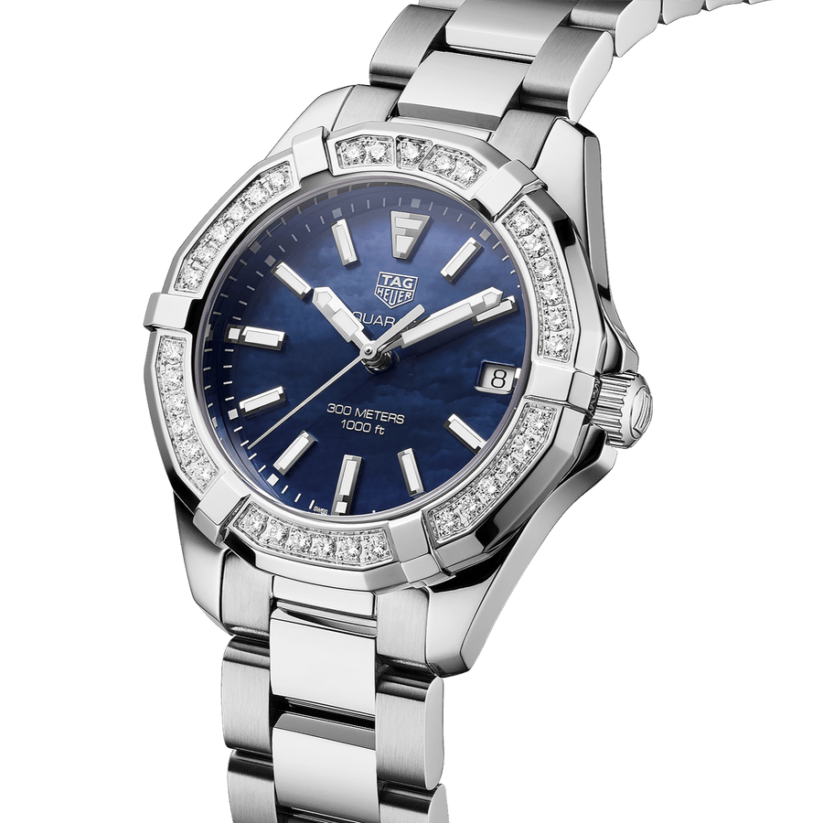 Tag Heuer Aquaracer Quartz Diamonds Blue Dial Silver Steel Strap Watch for Women - WAY131N.BA0748