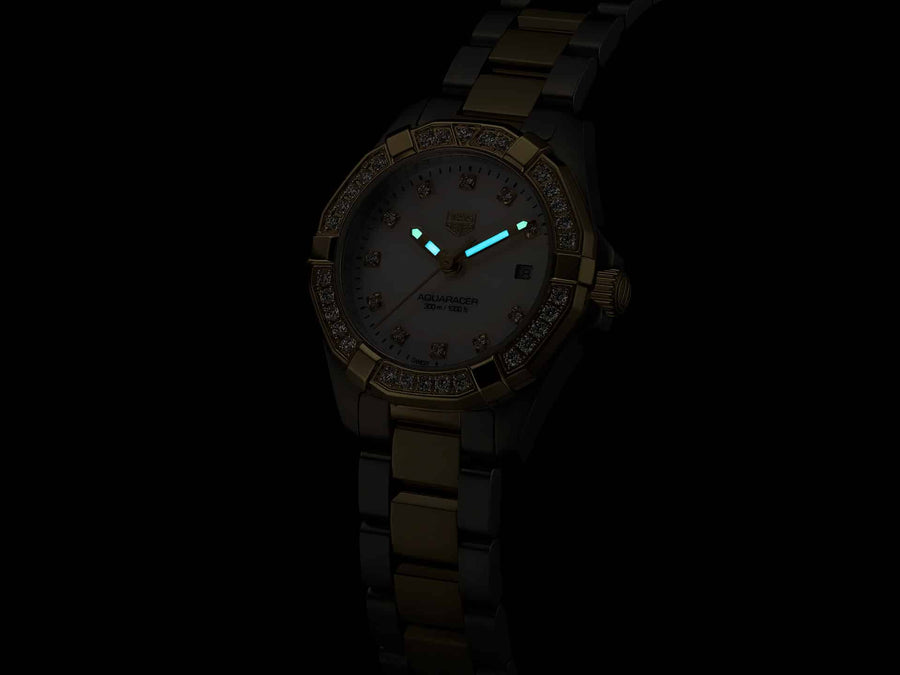 Tag Heuer Aquaracer Quartz Diamonds Mother of Pearl Dial Two Tone Steel Strap Watch for Women - WBD1423.BB0321