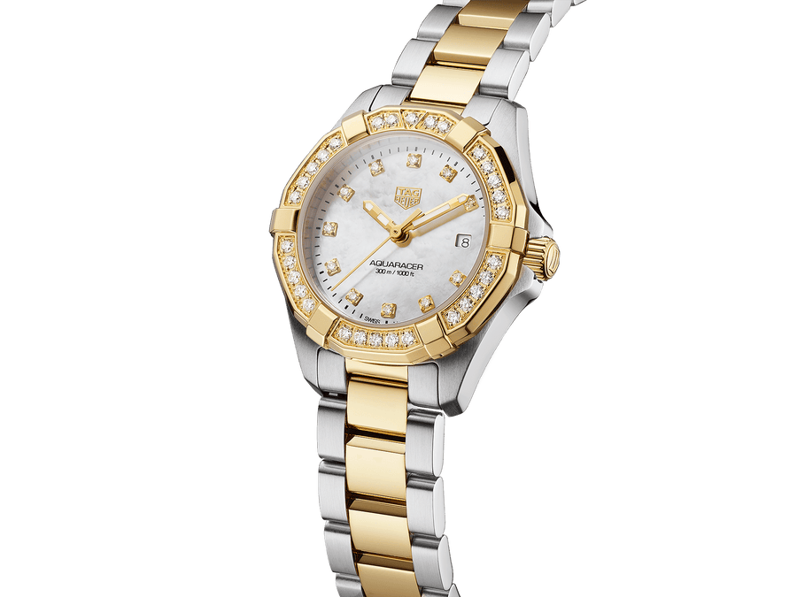 Tag Heuer Aquaracer Quartz Diamonds Mother of Pearl Dial Two Tone Steel Strap Watch for Women - WBD1423.BB0321