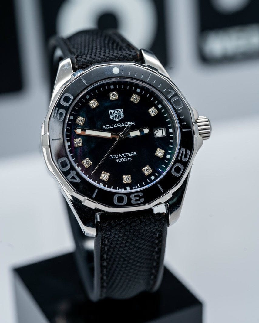 Tag Heuer Aquaracer Quartz Mother of Pearl Black Dial Black NATO Strap Watch for Women - WAY131M.FT6092