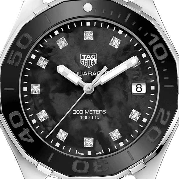 Tag Heuer Aquaracer Quartz Mother of Pearl Black Dial Black NATO Strap Watch for Women - WAY131M.FT6092