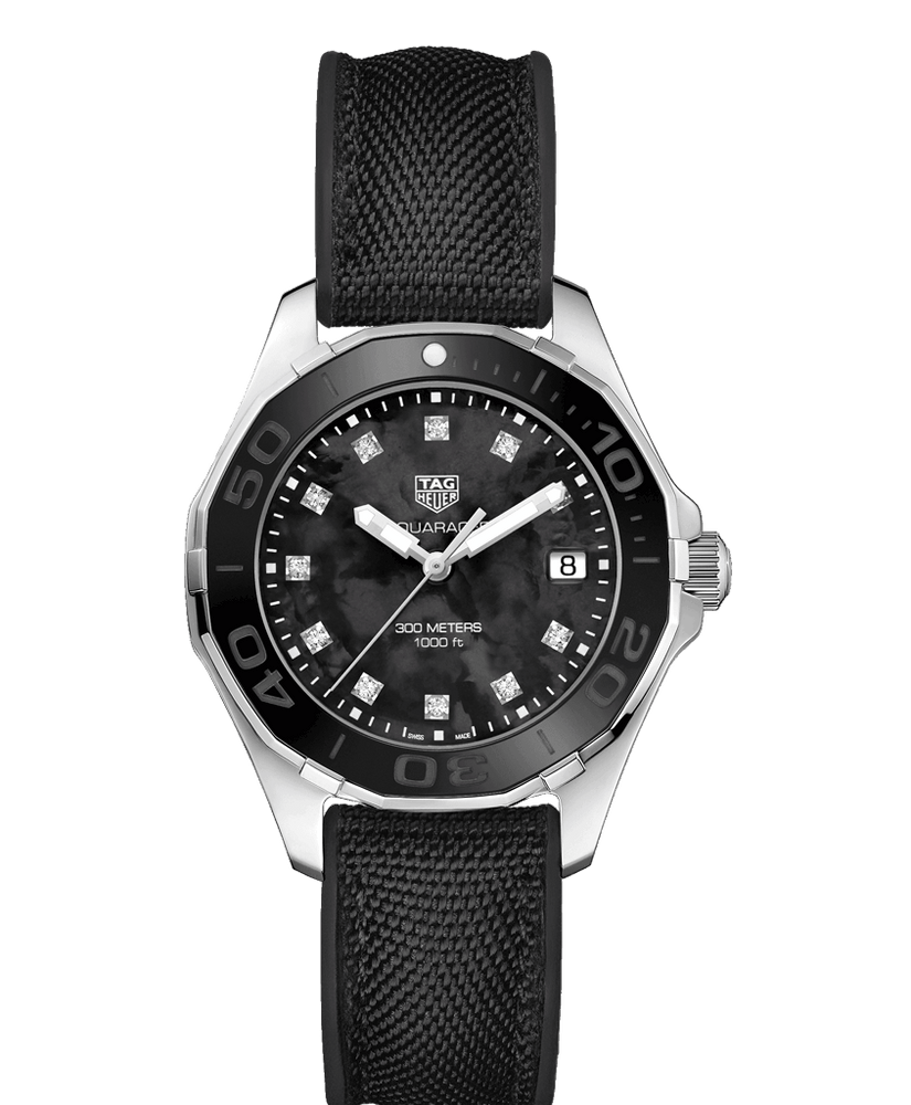 Tag Heuer Aquaracer Quartz Mother of Pearl Black Dial Black NATO Strap Watch for Women - WAY131M.FT6092