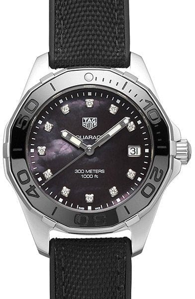 Tag Heuer Aquaracer Quartz Mother of Pearl Black Dial Black NATO Strap Watch for Women - WAY131M.FT6092