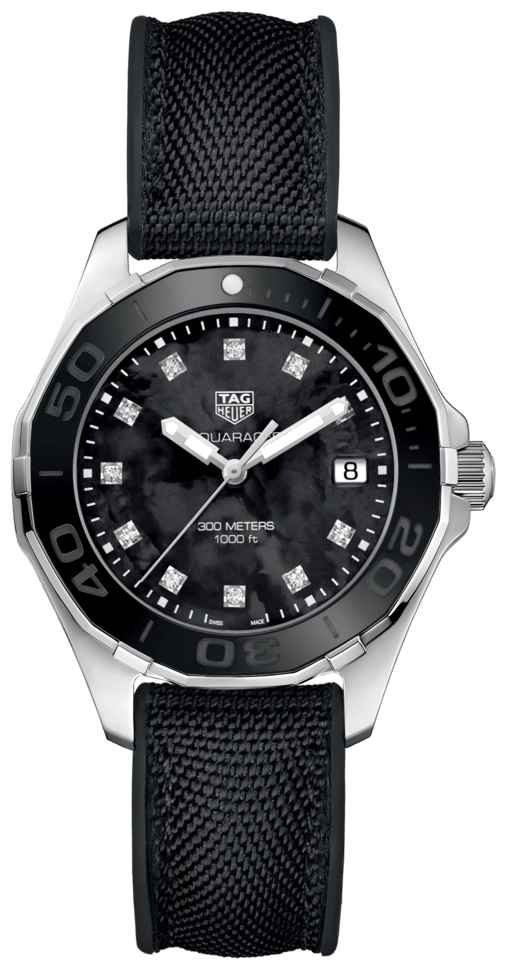 Tag Heuer Aquaracer Quartz Mother of Pearl Black Dial Black NATO Strap Watch for Women - WAY131M.FT6092