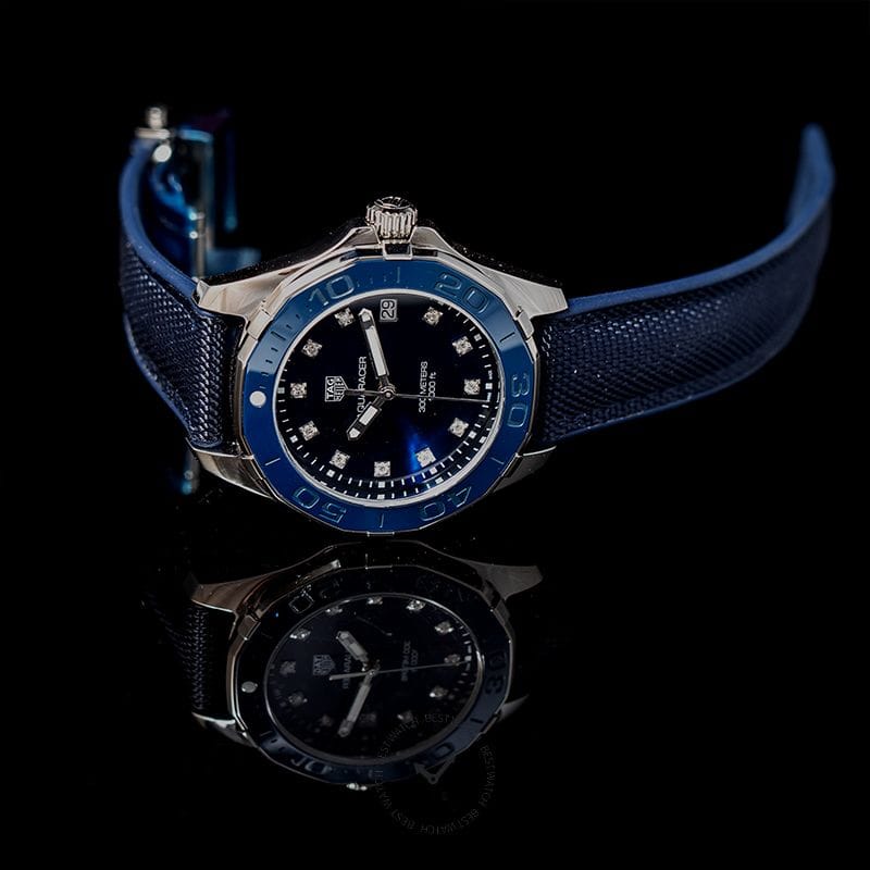 Tag Heuer Aquaracer Quartz Mother of Pearl Blue Dial Blue NATO Strap Watch for Women - WAY131L.FT6091