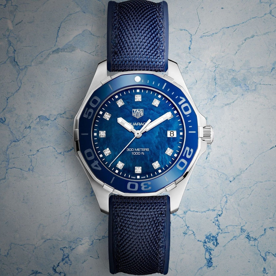 Tag Heuer Aquaracer Quartz Mother of Pearl Blue Dial Blue NATO Strap Watch for Women - WAY131L.FT6091