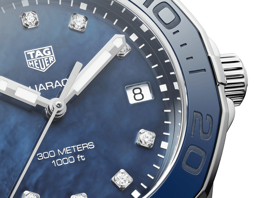 Tag Heuer Aquaracer Quartz Mother of Pearl Blue Dial Blue NATO Strap Watch for Women - WAY131L.FT6091