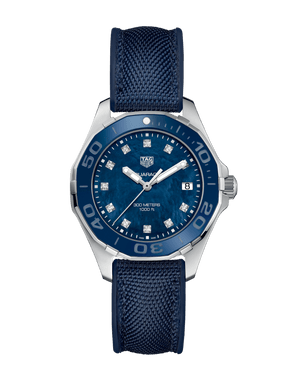 Tag Heuer Aquaracer Quartz Mother of Pearl Blue Dial Blue NATO Strap Watch for Women - WAY131L.FT6091