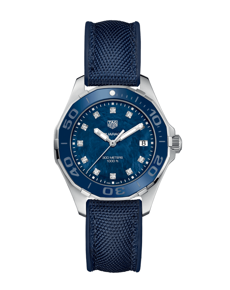 Tag Heuer Aquaracer Quartz Mother of Pearl Blue Dial Blue NATO Strap Watch for Women - WAY131L.FT6091