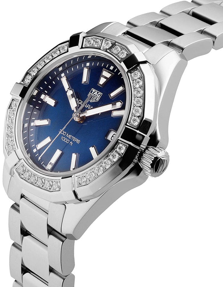 Tag Heuer Aquaracer Quartz Diamonds Blue Dial Silver Steel Strap Watch for Women - WAY131N.BA0748