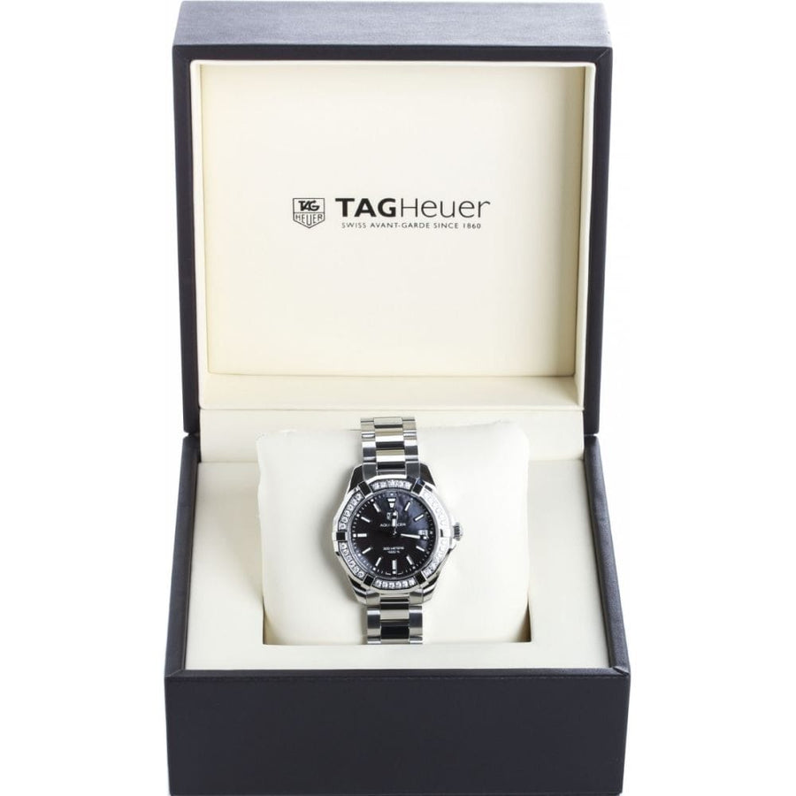 Tag Heuer Aquaracer Quartz Diamonds Black Dial Silver Steel Strap Watch for Women - WAY131P.BA0748