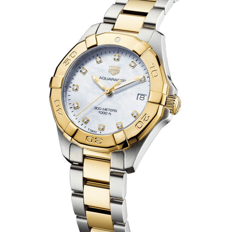 Tag Heuer Aquaracer White Mother of Pearl Dial Two Tone Steel Strap Watch for Women - WBD1322.BB0320