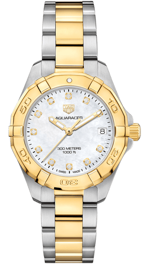 Tag Heuer Aquaracer White Mother of Pearl Dial Two Tone Steel Strap Watch for Women - WBD1322.BB0320