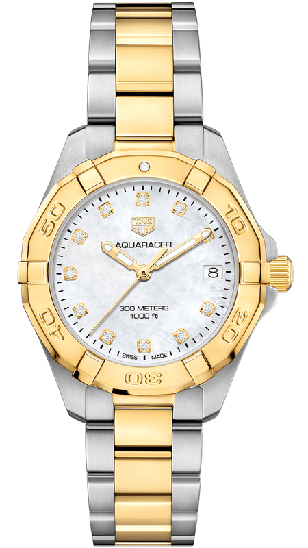 Tag Heuer Aquaracer White Mother of Pearl Dial Two Tone Steel Strap Watch for Women - WBD1322.BB0320