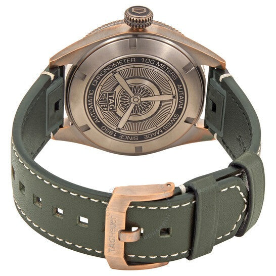 Tag Heuer Autavia Calibre 5 Automatic Olive Green Dial Green Leather Strap Watch for Men - WBE5190.FC8268