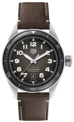 Tag Heuer Autavia Automatic Grey Dial Brown Leather Strap Watch for Men - WBE5114.FC8266