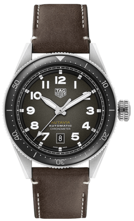 Tag Heuer Autavia Automatic Grey Dial Brown Leather Strap Watch for Men - WBE5114.FC8266