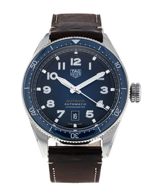 Tag Heuer Autavia Calibre 5 Automatic Blue Dial Brown Leather Strap Watch for Men - WBE5116.FC8266