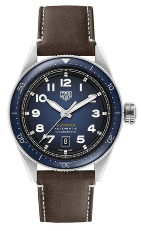 Tag Heuer Autavia Calibre 5 Automatic Blue Dial Brown Leather Strap Watch for Men - WBE5116.FC8266