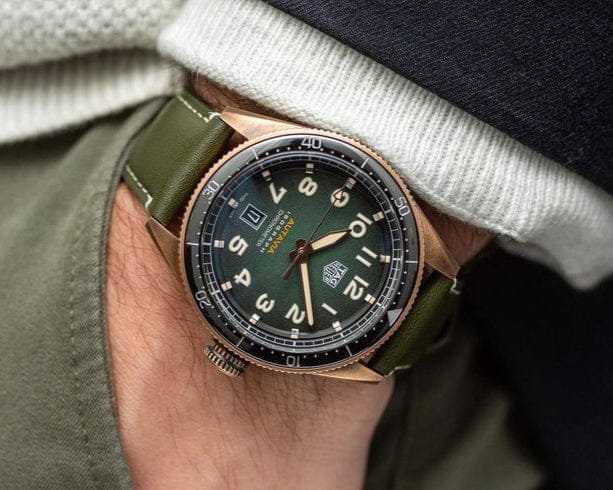 Tag Heuer Autavia Calibre 5 Automatic Olive Green Dial Green Leather Strap Watch for Men - WBE5190.FC8268
