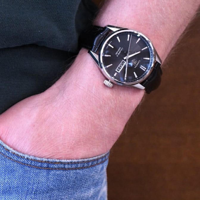 Tag Heuer Carrera Automatic 41mm Black Dial Black Leather Strap Watch for Men - WAR201A.FC6266