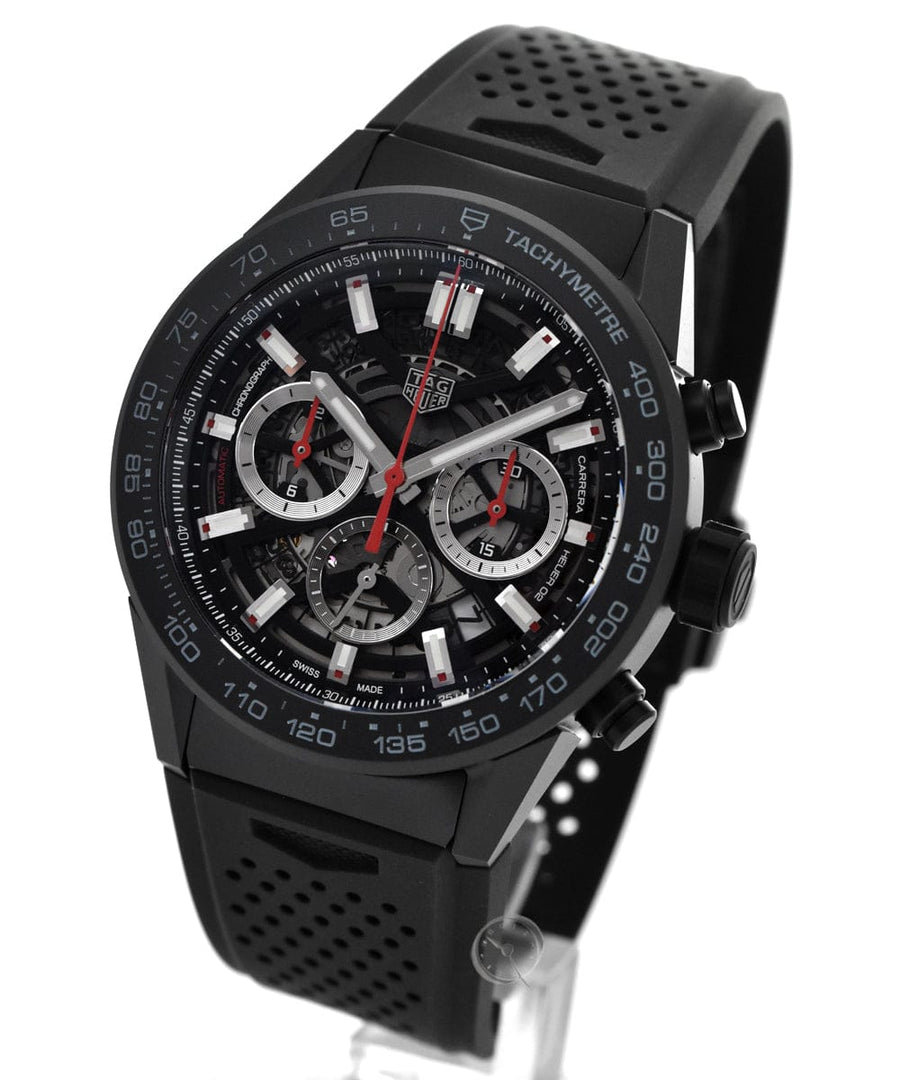Tag Heuer Carrera Automatic Chronograph Black Dial Black Rubber Strap Watch for Men - CBG2A90.FT6173