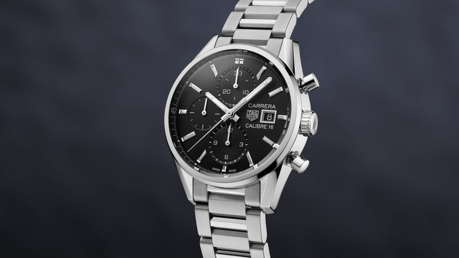 Tag Heuer Carrera Automatic Chronograph Black Dial Silver Steel Strap Watch for Men - CBK2110.BA0715