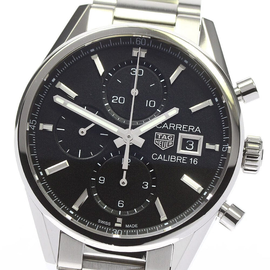 Tag Heuer Carrera Automatic Chronograph Black Dial Silver Steel Strap Watch for Men - CBK2110.BA0715