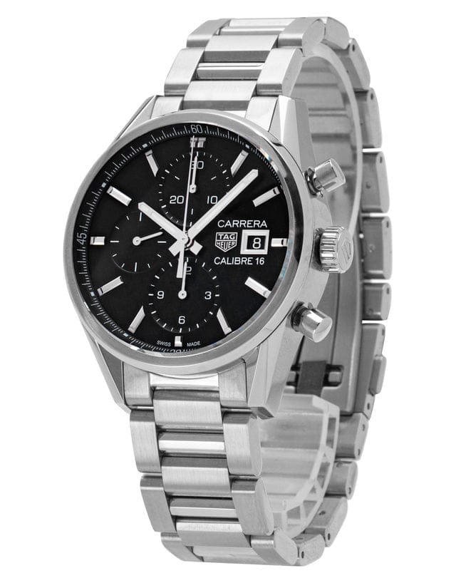 Tag Heuer Carrera Automatic Chronograph Black Dial Silver Steel Strap Watch for Men - CBK2110.BA0715