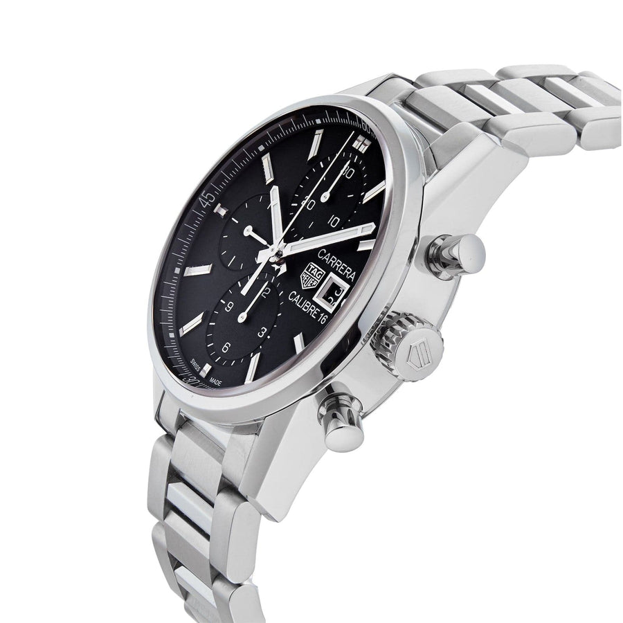 Tag Heuer Carrera Automatic Chronograph Black Dial Silver Steel Strap Watch for Men - CBK2110.BA0715