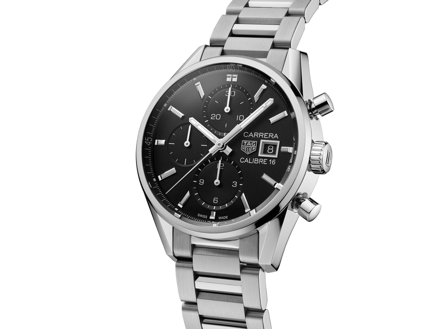 Tag Heuer Carrera Automatic Chronograph Black Dial Silver Steel Strap Watch for Men - CBK2110.BA0715